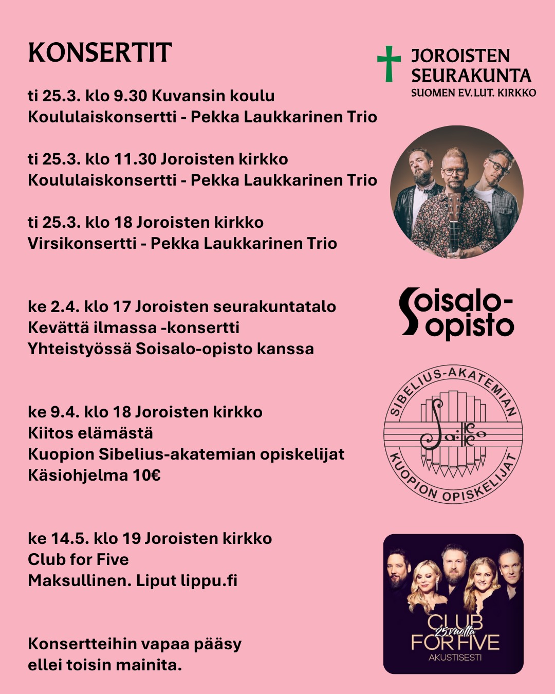Konsertit kevät 2025 Joroisten seurakunta