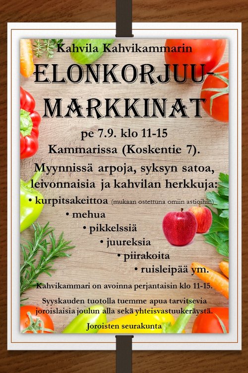 Kahvila Kahvikammarin elonkorjuumarkkinat Kahvila Kahvikammarin elonkorjuumarkkinat